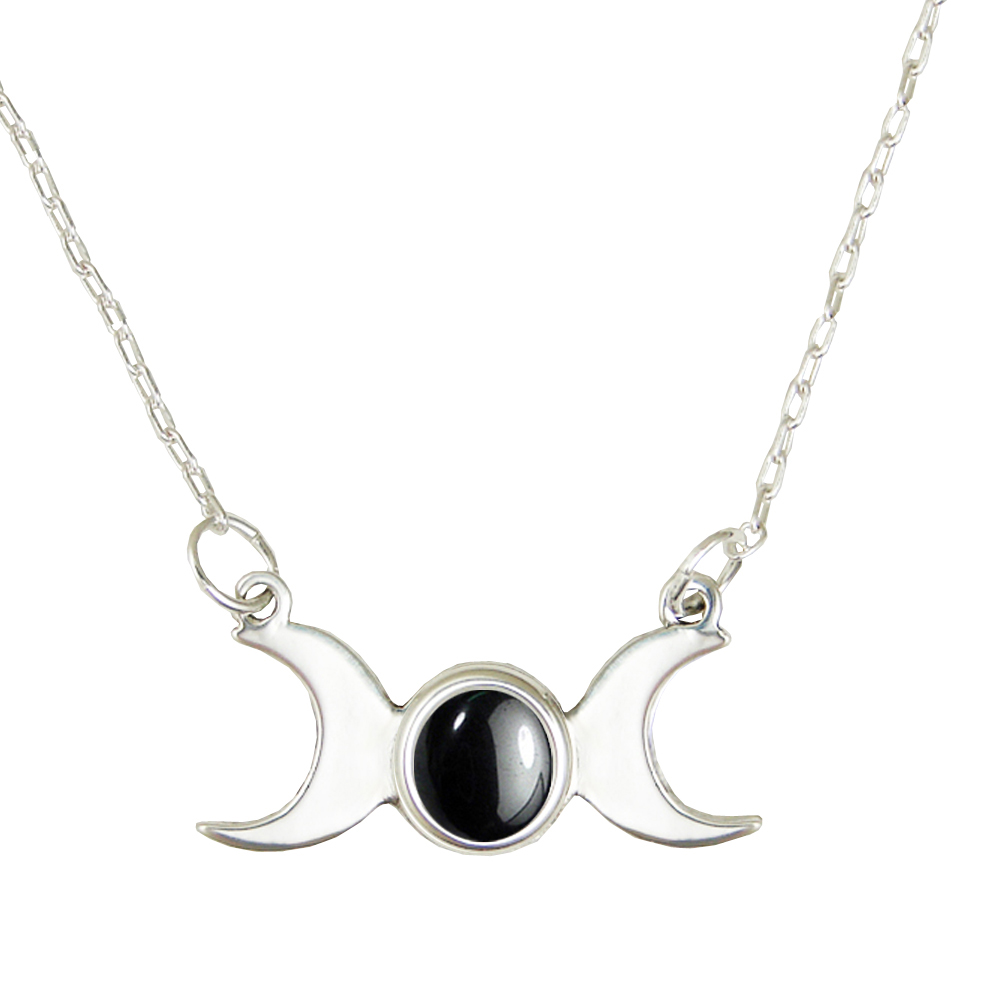 Sterling Silver Moon Phases Necklace With Hematite